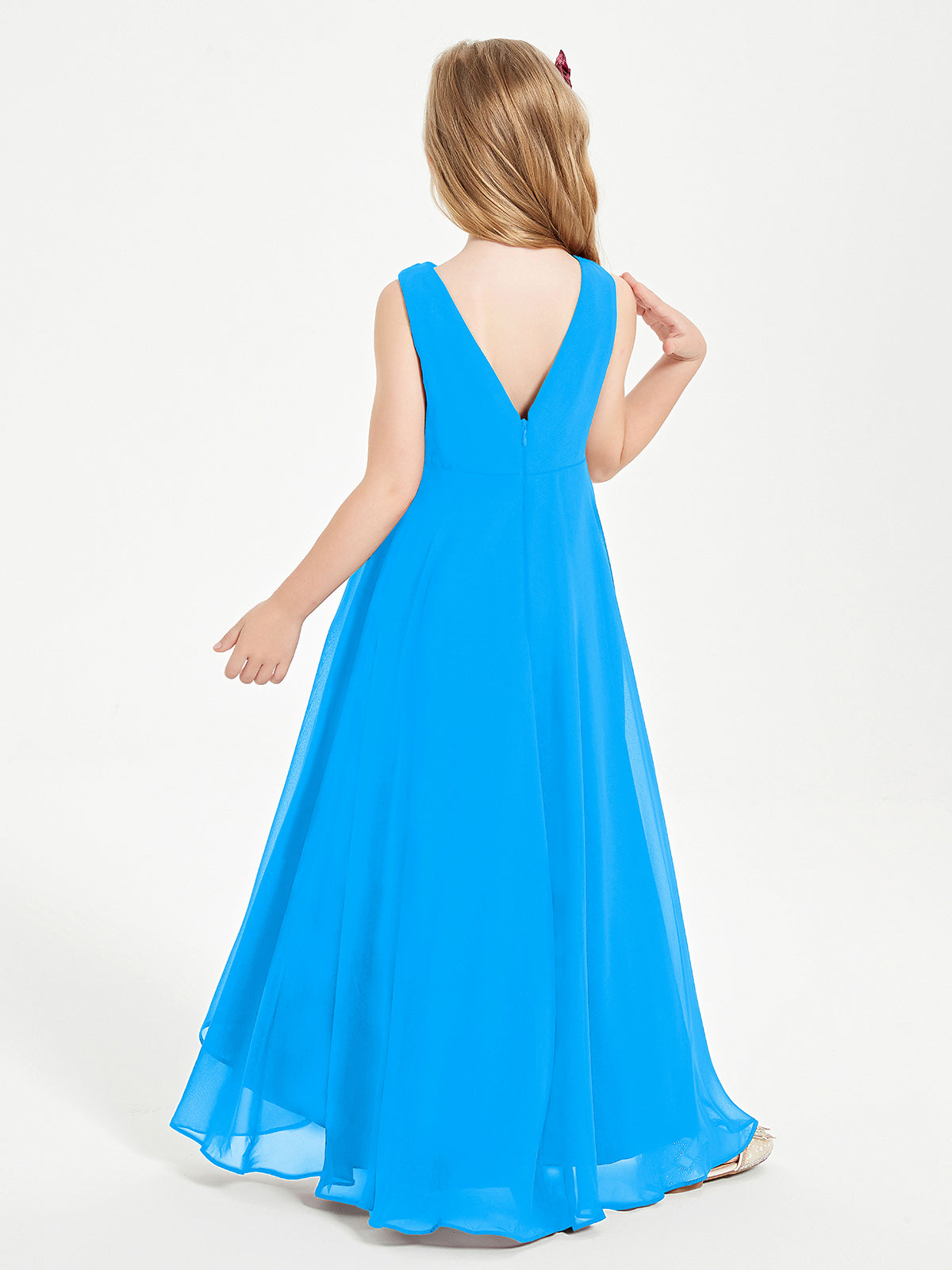 Modern Asymmetrical Cowl Neck Junior Bridesmaid Dresses Ocean Blue